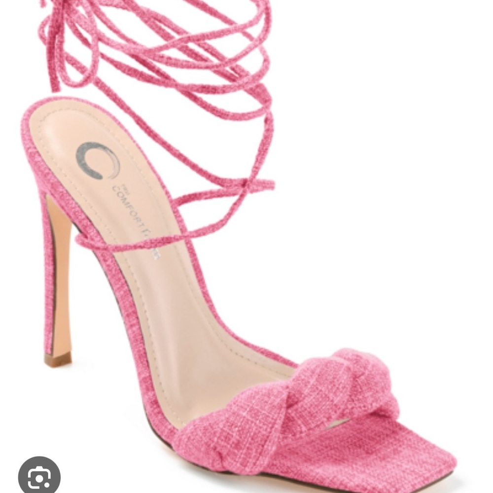 Summer/Spring Women’s Pink Linen Strappy High Heels